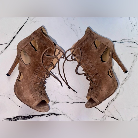 Joe’s Jean Humbolt Lace Up Taupe Suede Pump Bootie Size 6.5 - Picture 5 of 7